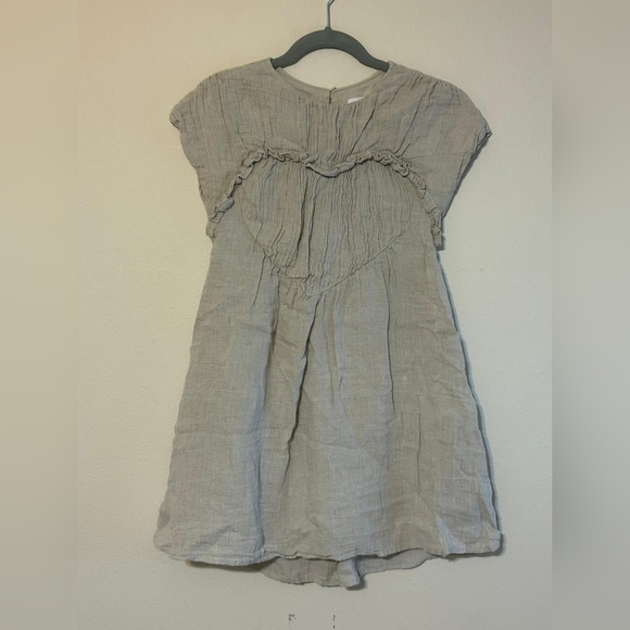 Zara Tan Smocked Mini Dress with Bib Collar - Picture 3 of 4